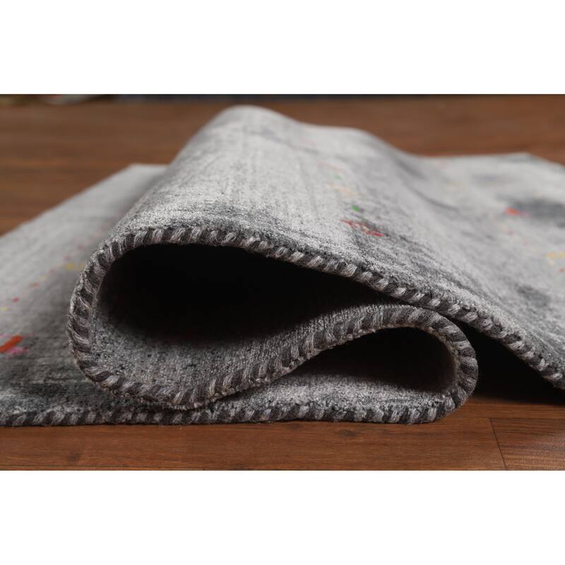 Hand Knotted Oriental 100% Wool Carpet Tribal Animal Pictorial Greys & Charcoal Gabbeh Area Rug - 5' 10'' X 4' 5''