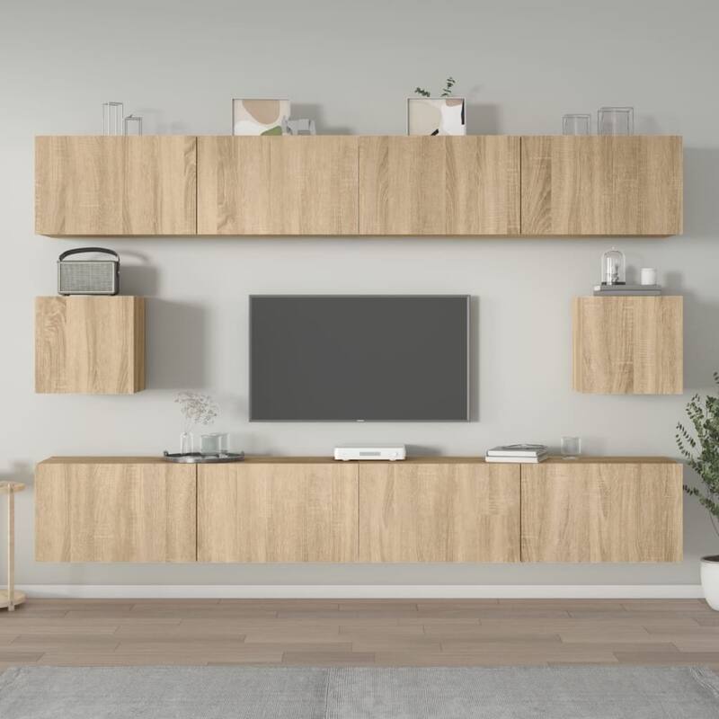 vidaXL TV Cabinet Set Set of 6 Sonoma Oak Engineered Wood Multiple Sizes - 11.8 x 39.4 x 11.8 in