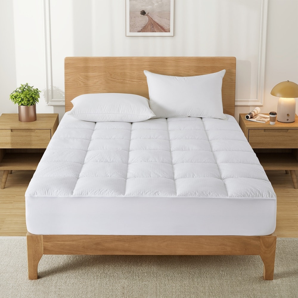 PCM Cool Touch Cooling White Mattress Pad & Protector with Elastic Deep Pocket