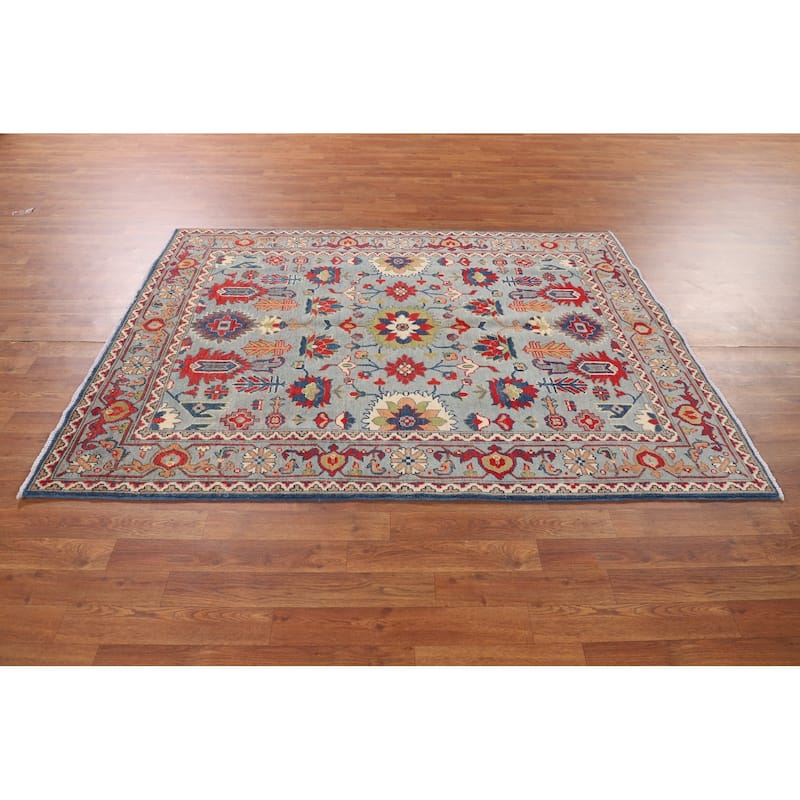 Kazak Area Rug Hand-Knotted Blue Oriental Wool Carpet - 4'9" x 6'5"