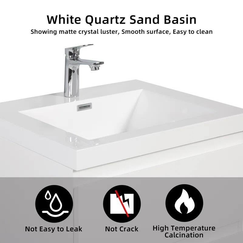 ABRUZZO 24" Floating Single Bathroom Vanity Wall-Mounted with Integrated Resin Top Basin 2 Soft Close Drawers Full Assembly