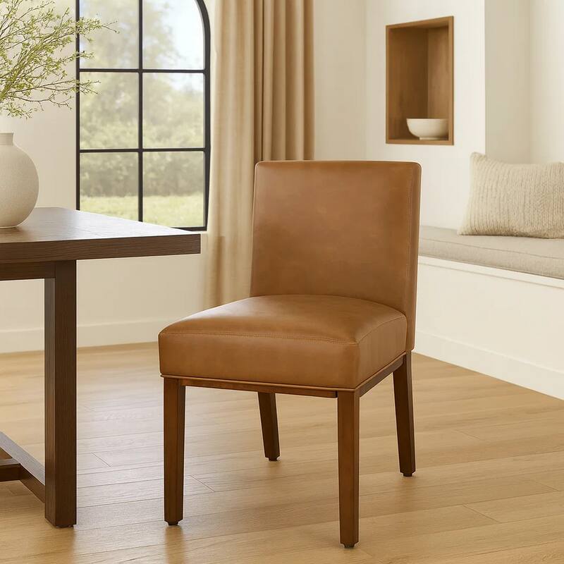 Jan Dining Chair with Espresso Wood Legs, Caramel Brown Faux Leather