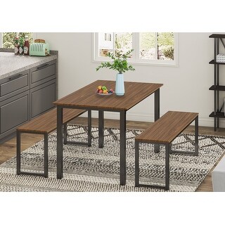3 Piece Dining Table Set with Two Benches - Bed Bath & Beyond - 36937605