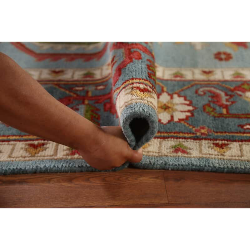 Light Blue Oushak Area Rug Handmade Oriental Wool Carpet - 8'9"x 12'0"