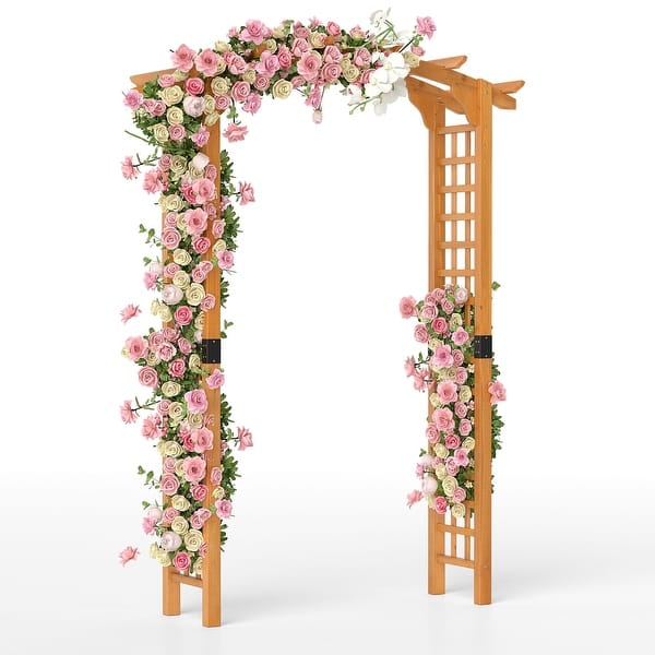 Gymax 7.5 FT Garden Arch Wooden Arbor Outdoor Wood Trellis for - Bed ...