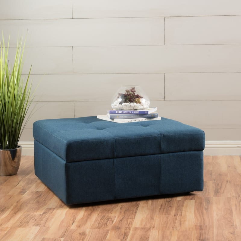 Chatsworth Tufted Rolling Storage Ottoman by Christopher Knight Home - Navy Blue