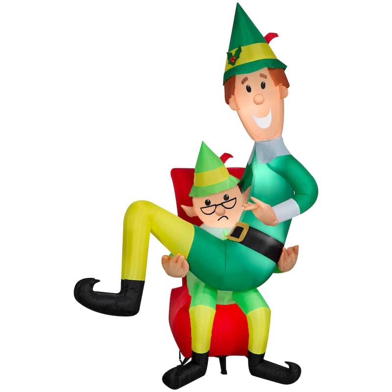 Gemmy Christmas Inflatable Buddy the Elf on Papa Elf's Lap, 7 ft Tall