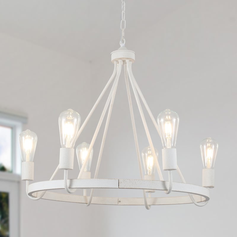 6-Light Candlestick Circle Wagon Wheel Foyer Chandelier Linear Island Chandelier Lighting for Dining Room