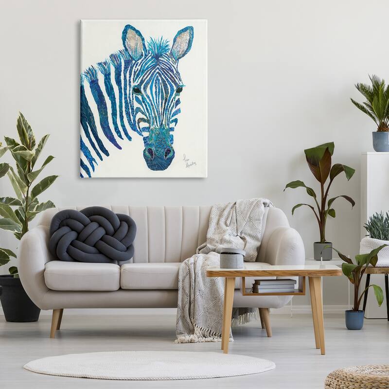 Stupell Blue Zebra Stripes Wildlife Collage Portrait Canvas Wall Art, Design by Lisa Morales