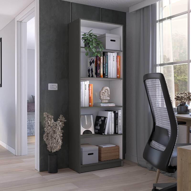TUHOME Home Multi-Tier Slim Bookcase - 5-Shelf 24"W - Matt Gray / White