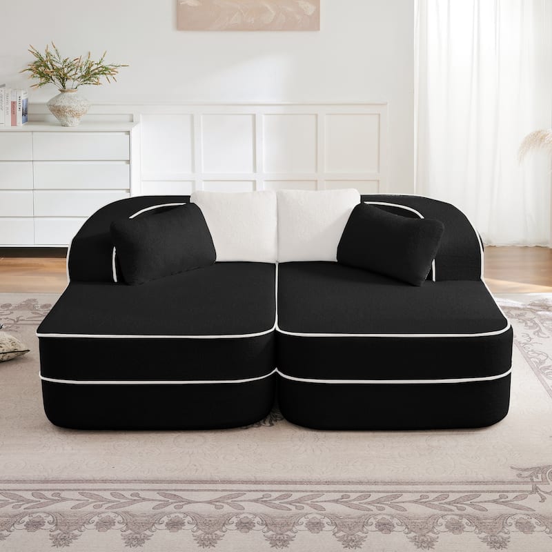 GDF Studio - Greenbrier 77.2" Modern Teddy Upholstered Boneless Sleeper Sofa with Double Chaises, and Contrast Color Design