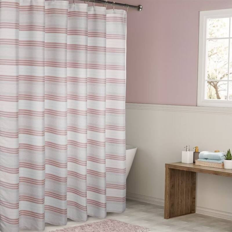 Beach Stripe Water Repellent Shower Curtain - 72"Wx72"L - Mauve