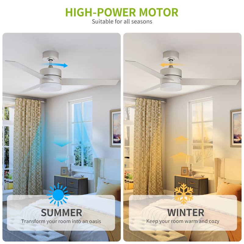 Modern Ceiling Fan with Adjustable LED Light and Remote Control, with 3 Blades - 52"