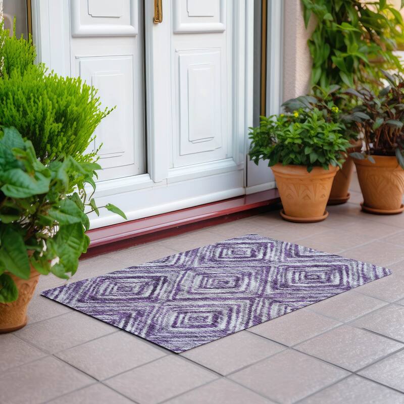 Machine Washable Indoor/ Outdoor Chantille Moroccan Boho Contemporary Rug - Purple - 1'8" x 2'6"