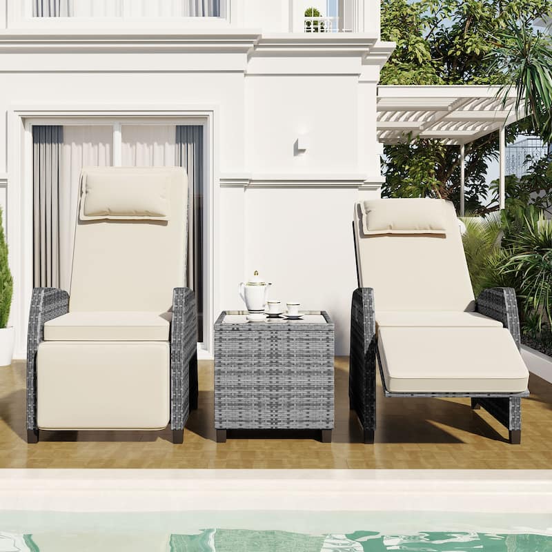 U - Style Outdoor Rattan 2-Person Lounge Set w/ Coffee Table, Adjustable for Courtyard, Swimming Pool, Balcony