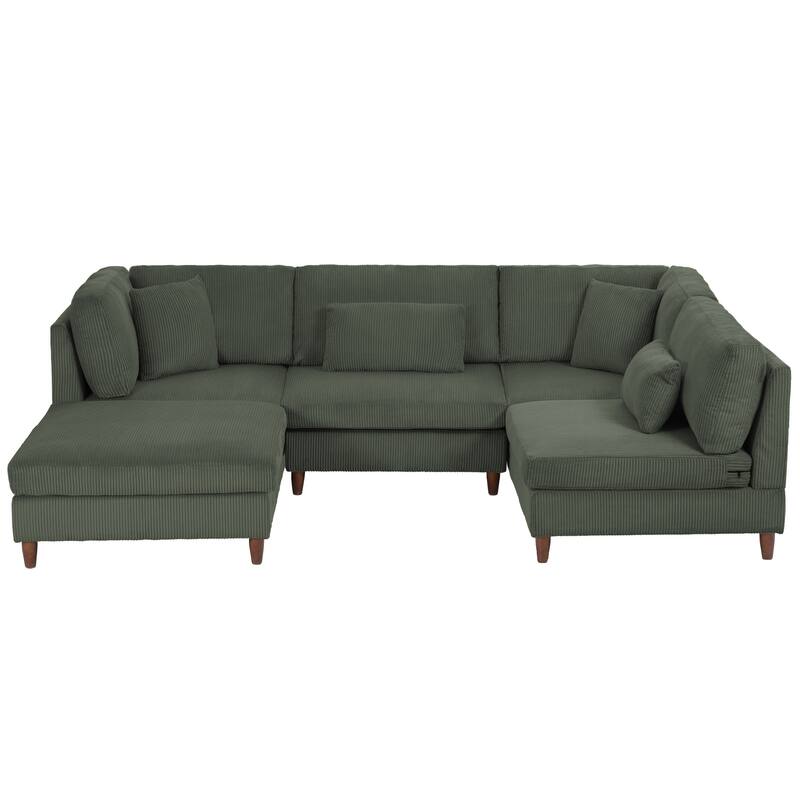 Corduroy Modular Sectional Sofa Set With Ottoman