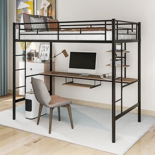 Loft Bed with Desk and Shelf Space-Saving Twin Design for Small Rooms