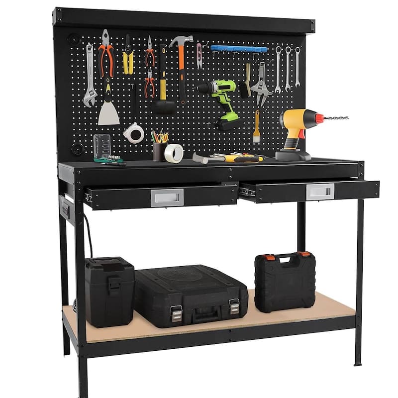 48" Workbench, Metal Steel Tool Storage Work Table for Workshop, Home, Office - N/A