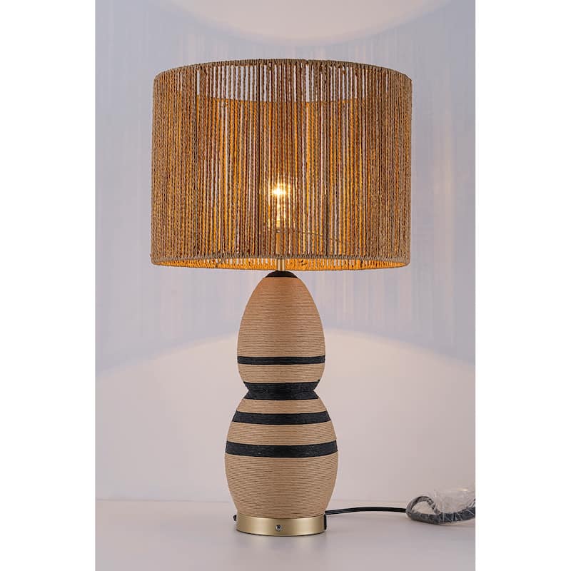 Brise 27" Rattan Table Lamp with USB 3-Way Touch Dimmer