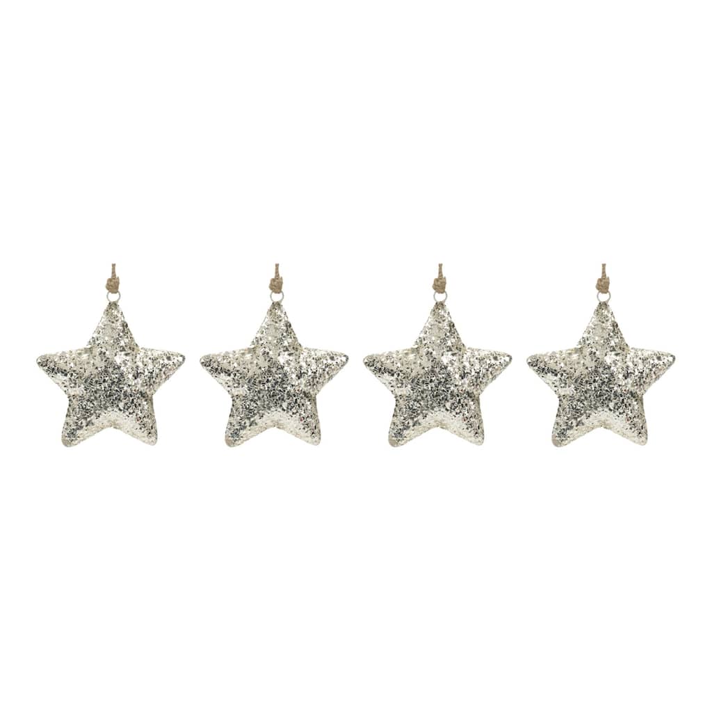 Set of 4 Silver Mosaic Christmas Star Ornaments 6.5"