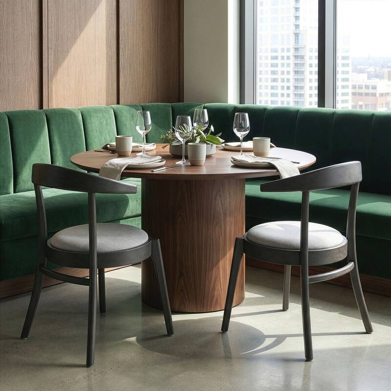 Set of 2 Audra Retro Modern Black Wood Round Chair with Curved Back