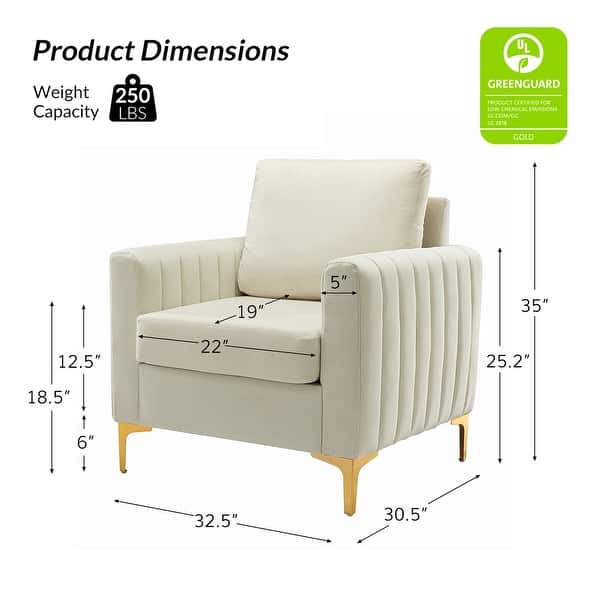 dimension image slide 4 of 8, Ganymedes Modern Velvet Accent Arm Chair with Golden Legs by HULALA HOME
