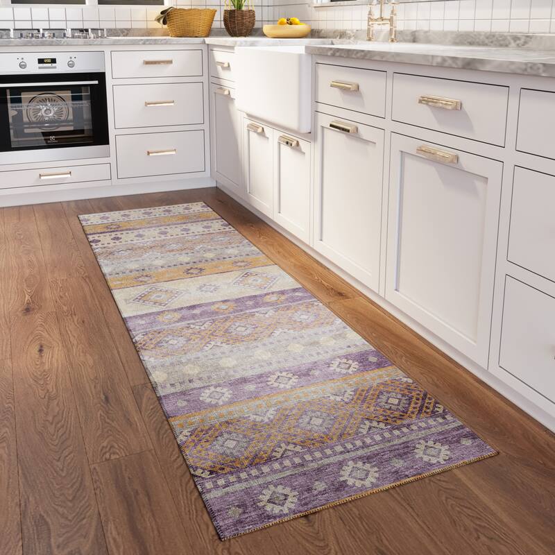 Addison Indoor/ Outdoor Yuma Southwest Boho Washable Rug - 2'3" x 7'6" - Purple