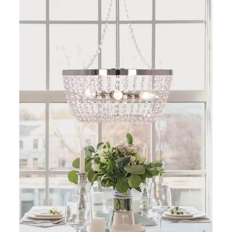 Alsy 16"W 4-Lights Bling Polished Nickel Pendant Chandelier with Crystal Glass Beads