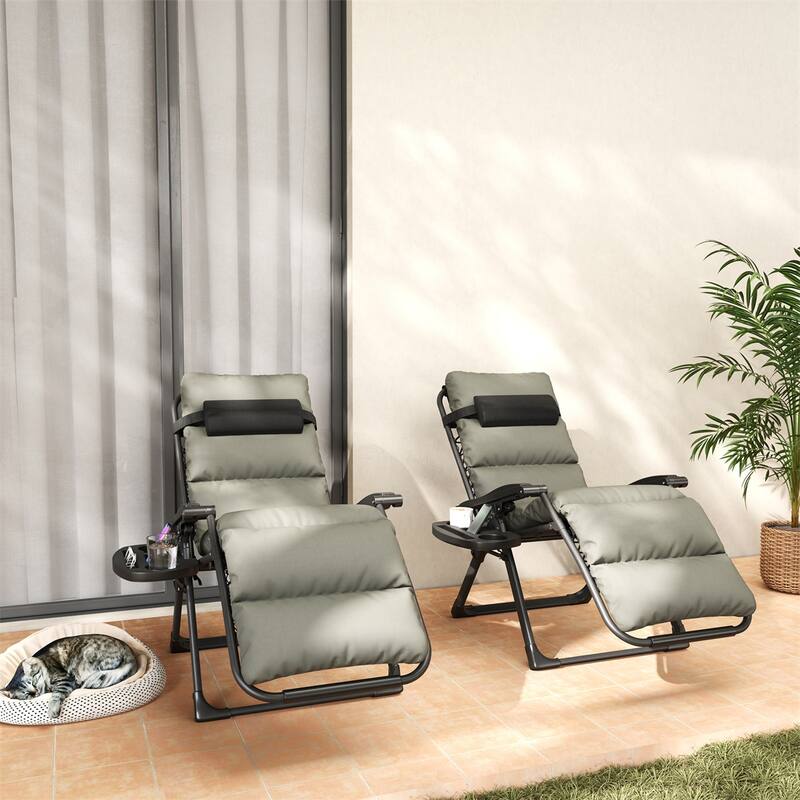 Set of 2 Outdoor Adjustable Reclining Lounge Chairs with Cushions and Headrest for Pool Seating - 25.6" W x 35.4" D x 44.1" H