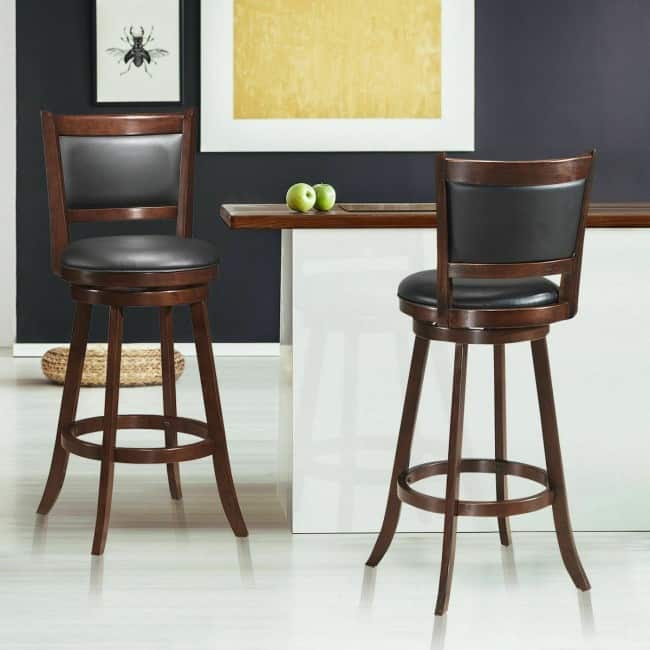 Set of 2 29" Swivel Bar Height Stool Wood Dining Chair Barstool - 17.5" x 19" x 42"(W x D x H)