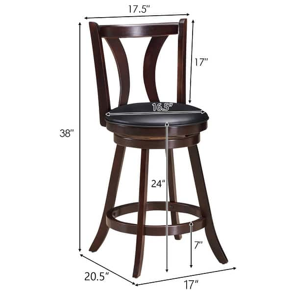 2 PCS Bar Stools Counter Height Swivel Stools with Leather Padded Seat ...