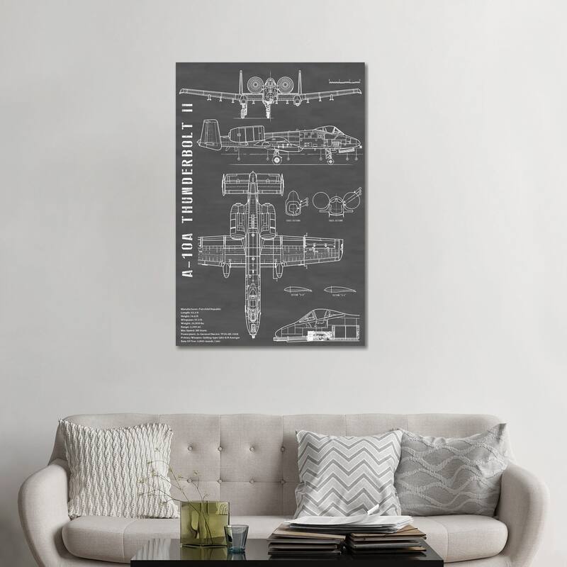 iCanvas "A-10 Thunderbolt II (Warthog) Airplane In Black - Portrait" by Action Blueprints Canvas Print - 48x32x1.5