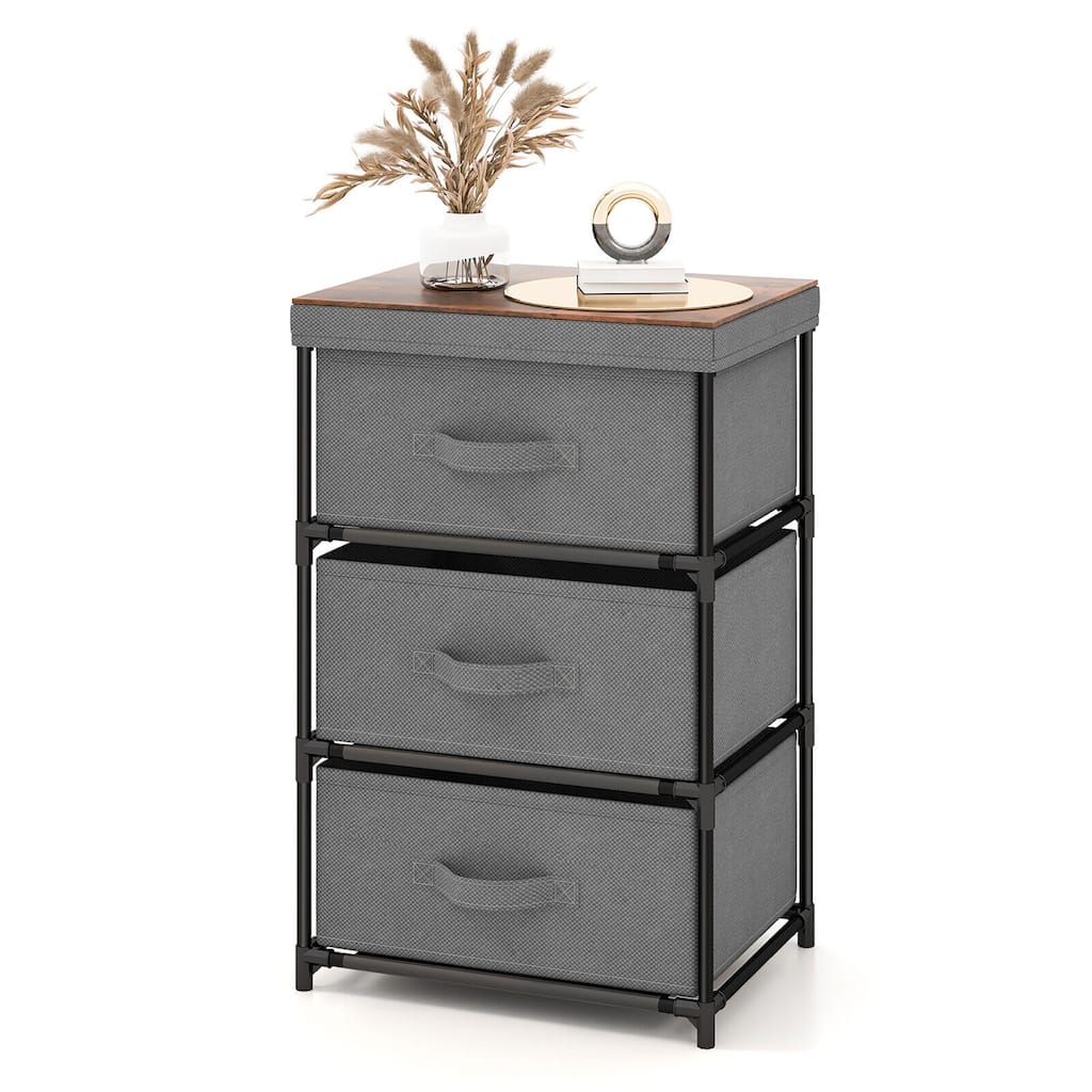 Gymax 3 Drawers Dresser Fabric Storage Tower Organizer Unit Tall
