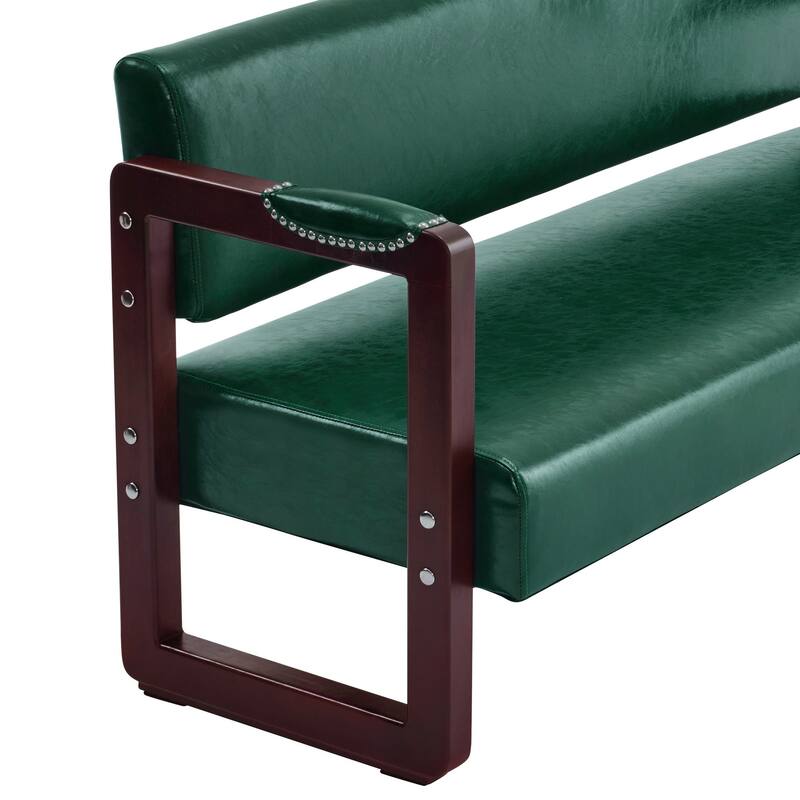 BarberPub Upholstered Waiting Room Chairs, Bench with Backrest, Faux Leather Armed Bench - 23"D x 61.2"W x 29.9"H