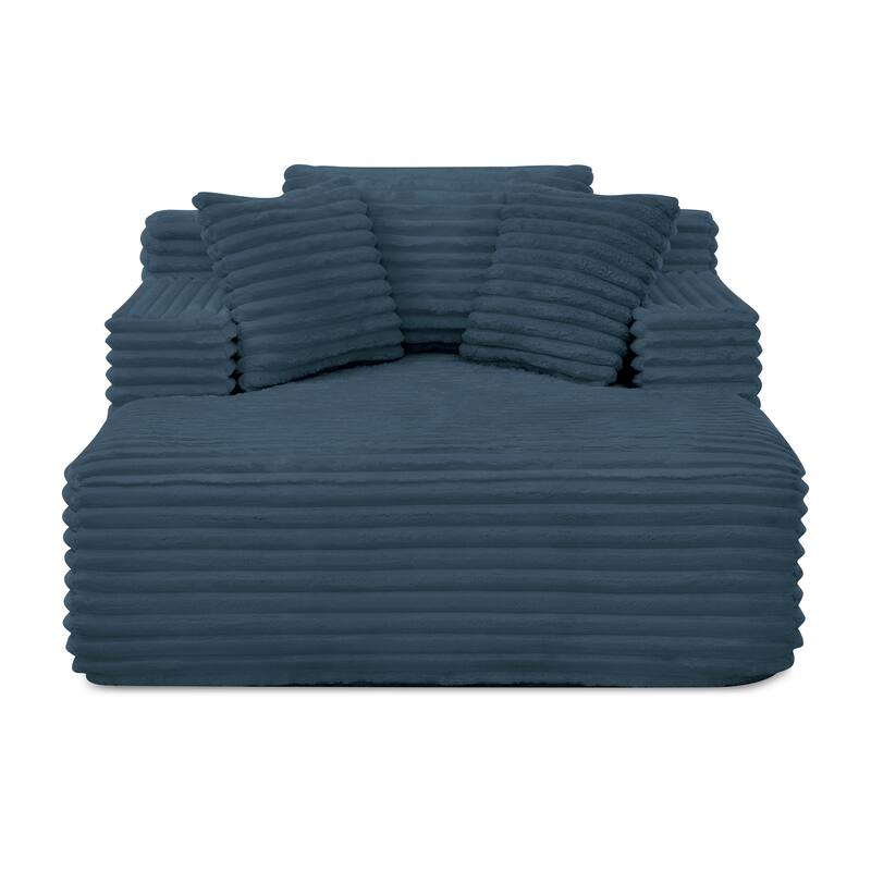 Fluffy Corduroy Upholstered Cloud Chaise Lounge Sofa Bed, Versatile Foam Compressed Deep Seat Couch with Pillows