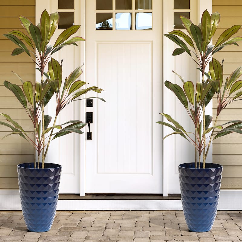 Glitzhome 19.75" H Eco-Friendly Oversized Faux Ceramic Diamond Textured Tall Planter Porch Flowerpot (Set of 2)