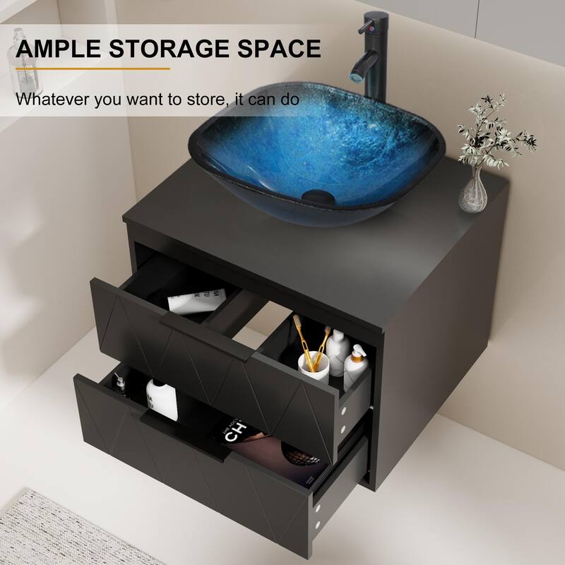Modern Wall Mounted Bathroom Vanity Set with Vessel Sink & Faucet