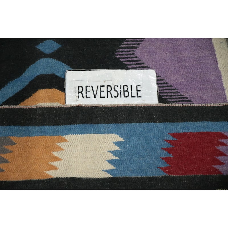 Hand Woven Oriental 100% Wool Carpet Southwestern Tribal Black Kilim Area Rug - 9' 11'' X 8' 6''
