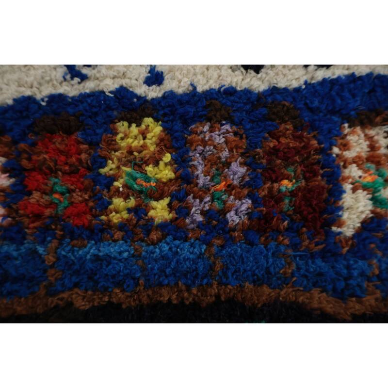 Hand Knotted Oriental 100% Wool Carpet Tribal Geometric Navy Blue & Blues Morocco Area Rug - 8' 3'' X 4' 8''