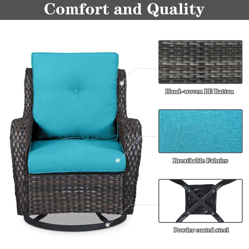 ArcoBay Wicker PE Rattan Outdoor Patio Swivel Glider Chairs with 4'' Olefin Cushions (2-Pack)