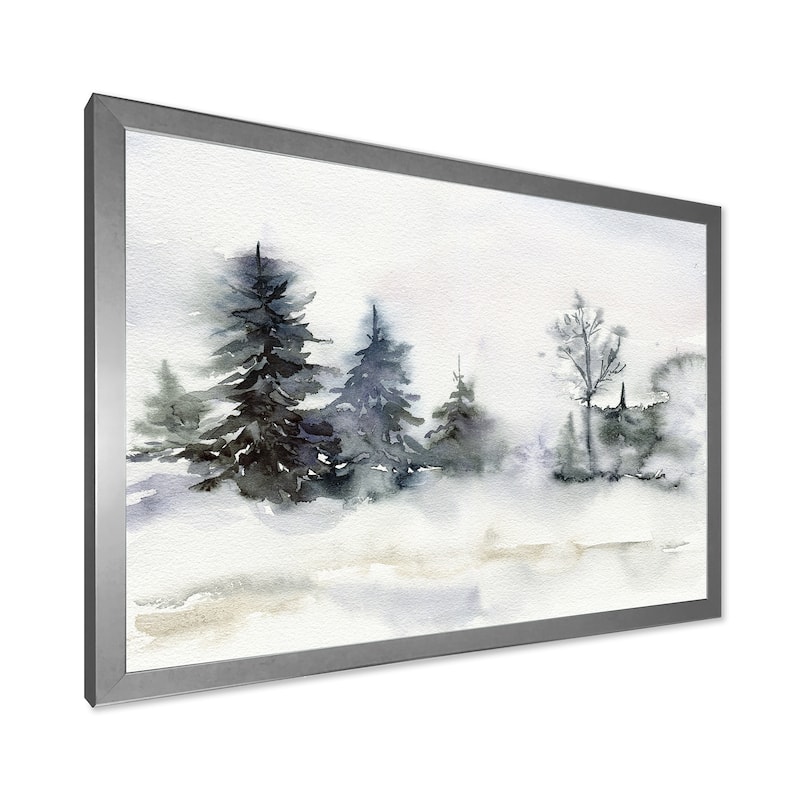 Designart "Christmas Minimalistic Forest Landscape and Snow" Lake House Framed Art Print
