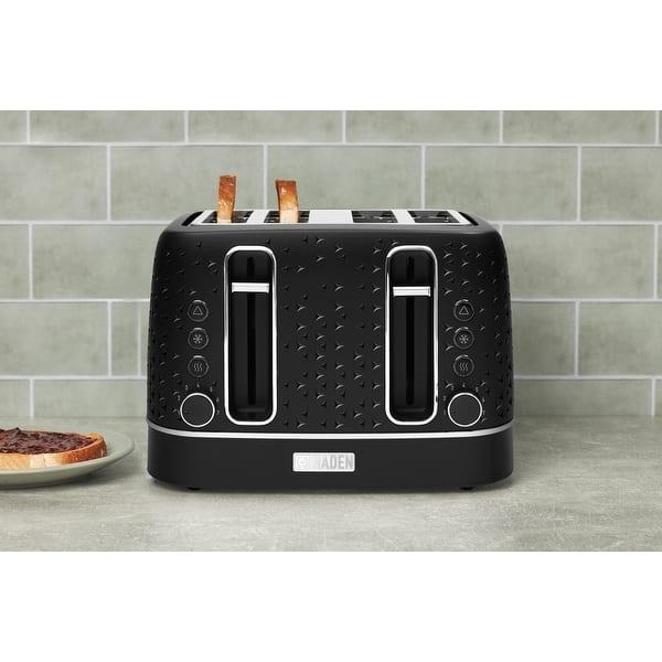 HADEN Starbeck 4-Slice Toaster Wide Slot with Removable Crumb Tray, Browning Control, and Settings - Black