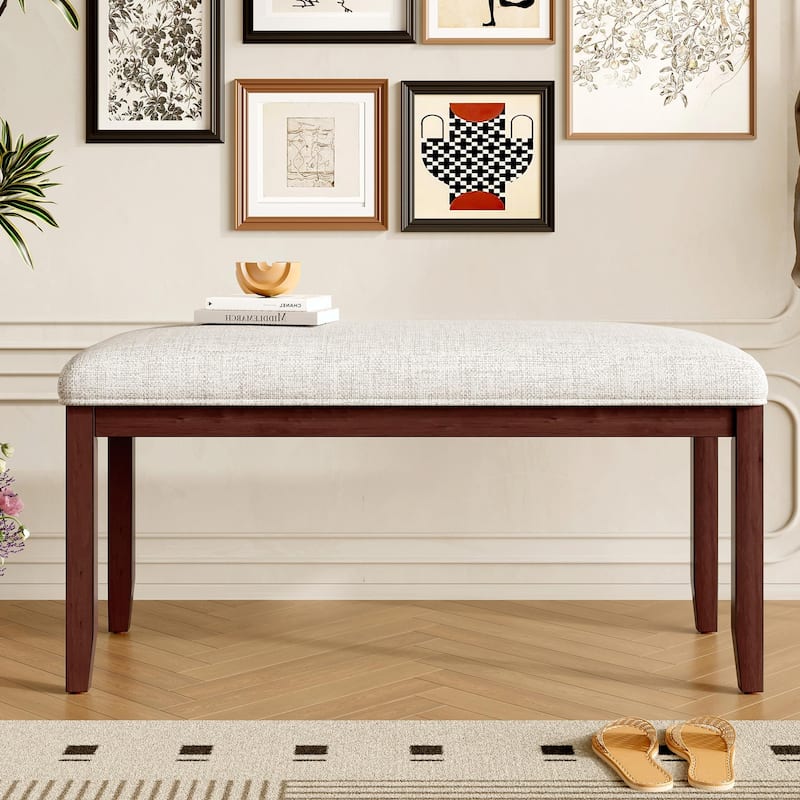 Modern Storage Bench with Solid Wood Leg, Linen Upholstered