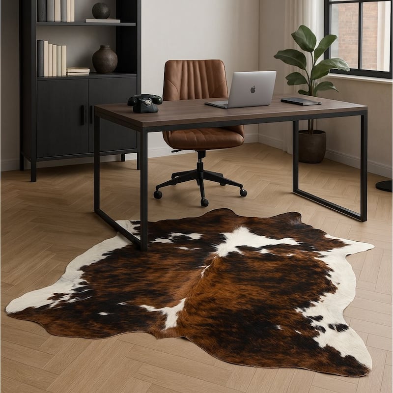 6' x 7' Feet Brindle Tri-Color Cowhide Brown Black White Handmade Soft Large Cow Hide Cow Skin Leather Animal Area Rug