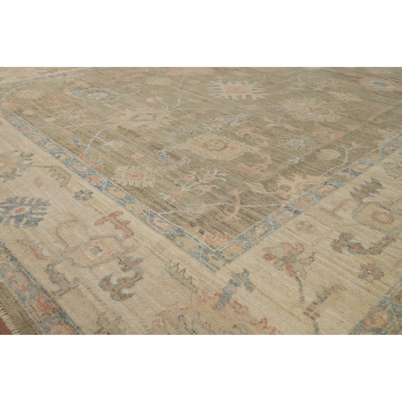 Vegetable Dye Oushak Turkish Rug Hand-Knotted Wool Carpet - 8'1"x 10'0" - 8'1"x 10'0" - Ivory/Beige