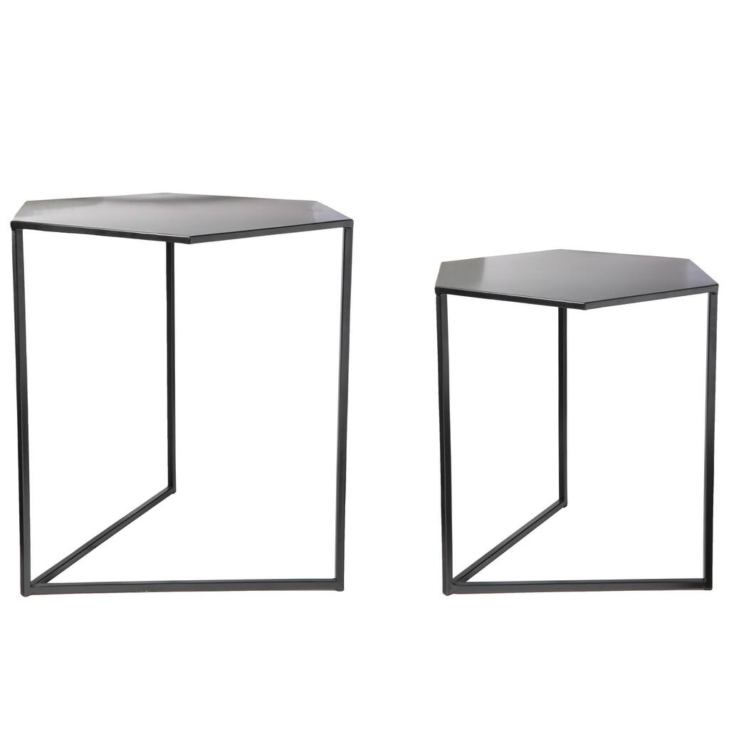 Hexagonal Accent Table with Triangular Base, Set of 2, Black