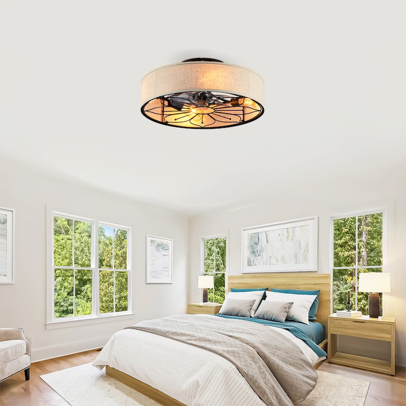 20" Lotus Design Fabric Farmhouse Bladeless Ceiling fan With Remote Control For Living room, Bedroom,Kitchen