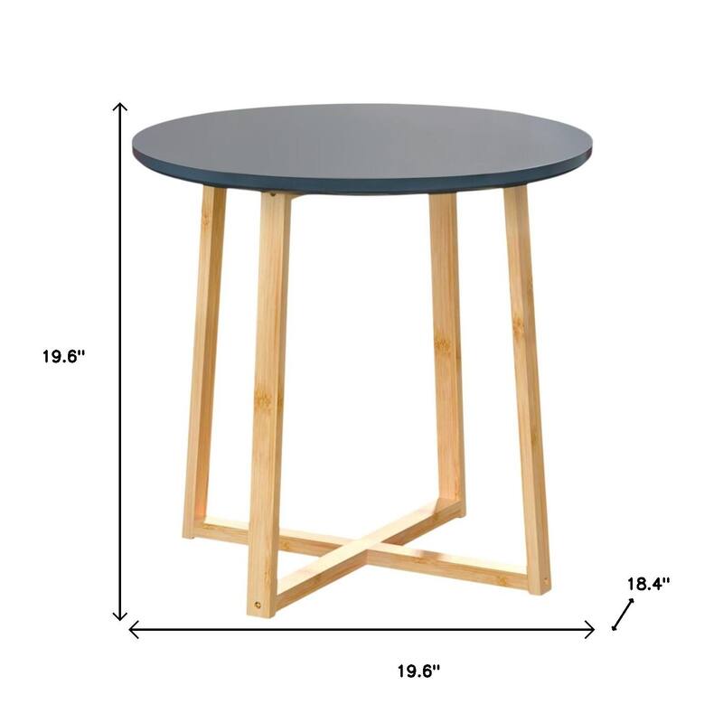 HomeRoots 20" Gray and Natural Solid Wood Round Cross Legs End Table - 19.6 in. x 19.6 in. x 18.4 in.