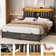 preview thumbnail 11 of 67, Upholstered Bed Frame with Storage Shelving, Platform Beds with Charge Station and LED Lights