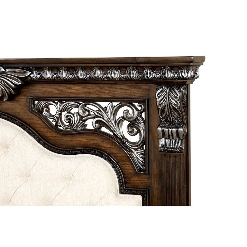 Traditional 1pc Expresso Finish Royal Upholstered Bed